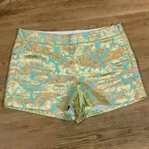 J Crew Gold Brocade Mint Metallic Shorts